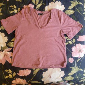 Frank And Oak Oversized V-neck T-shirt in Taupe Pink